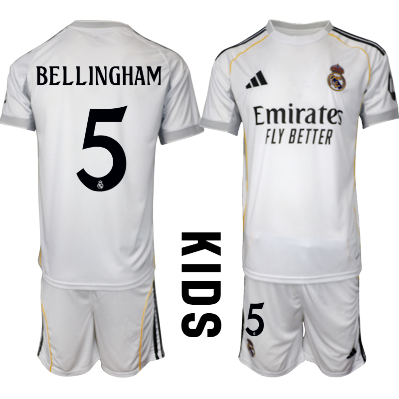 Youth 2025-2026 Club Real Madrid home White #5 Soccer Jersey->youth soccer jersey->Youth Jersey